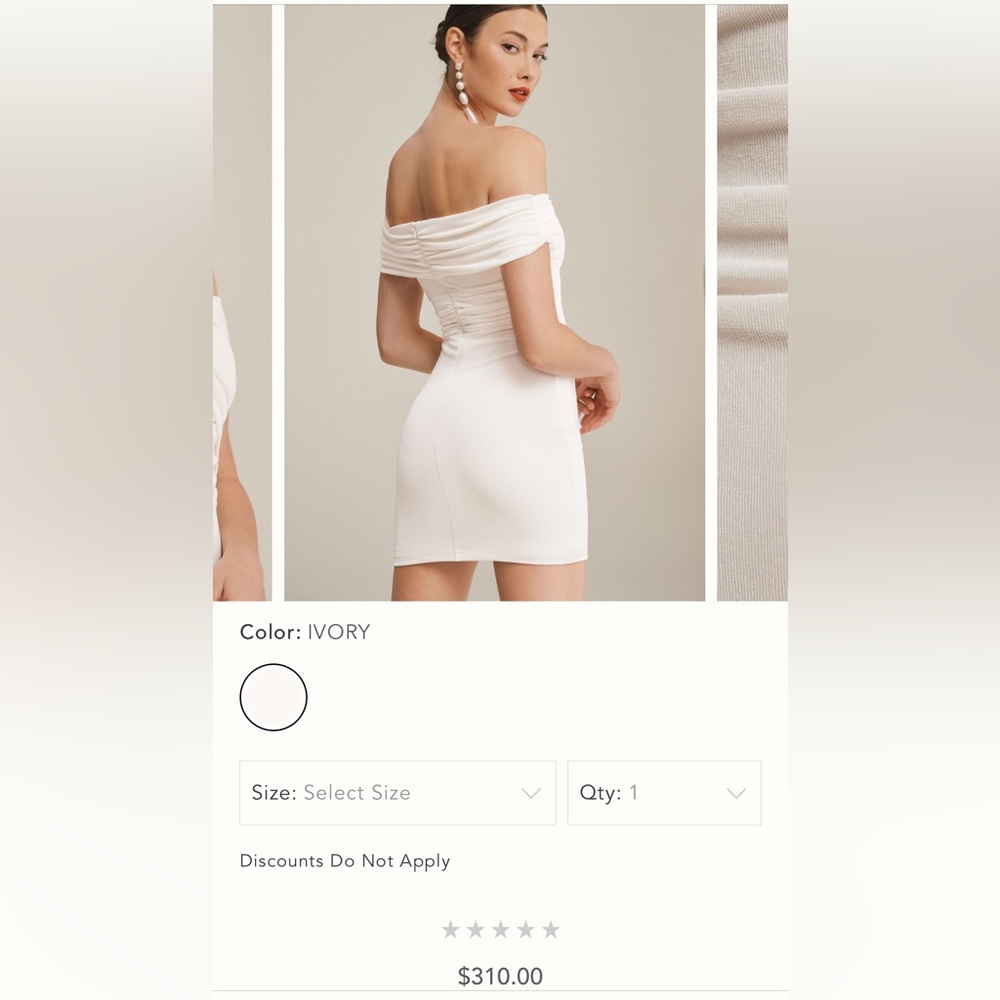 MISHA - Judi off the shoulder draped slinky mini dress. Cream color size US 6 - Picture 8 of 8